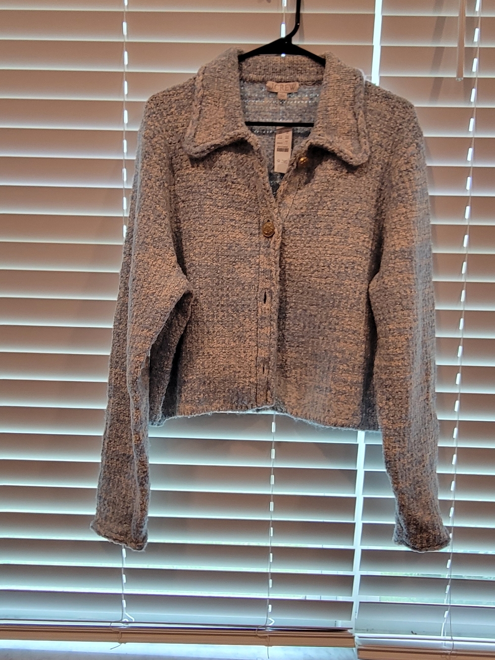 J. Crew Heather Gray Cropped Bouclé Button Jacket